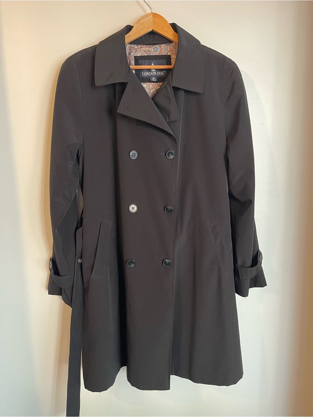 London Fog Black Double Breasted Belted Trench Coat Womens XL Regular